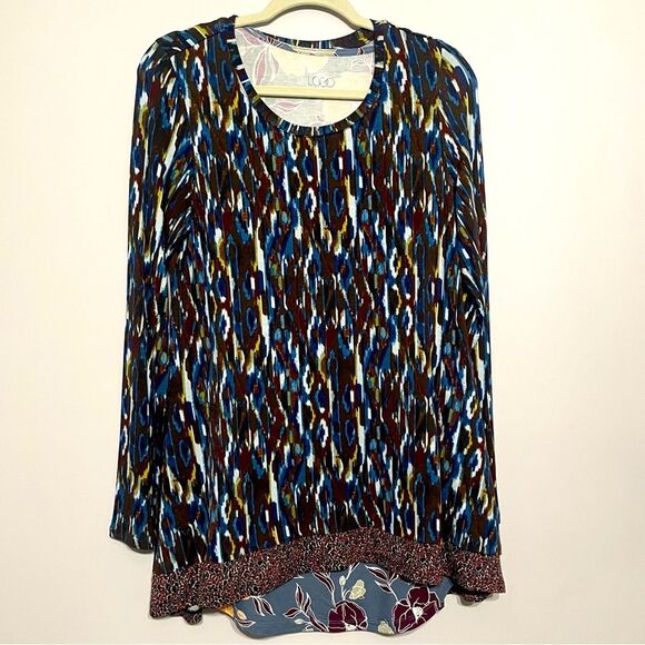 LOGO by Lori Goldstein Long Sleeve Round Neck Blue Abstract Print Small - Picture 1 of 7
